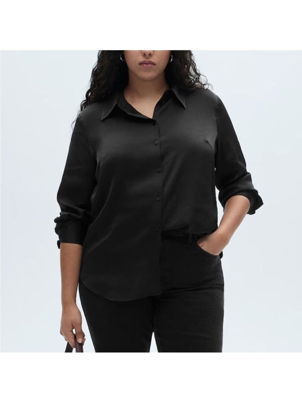 Mango viscose button down long sleeves shirt  feather lightweight Black Sz 12